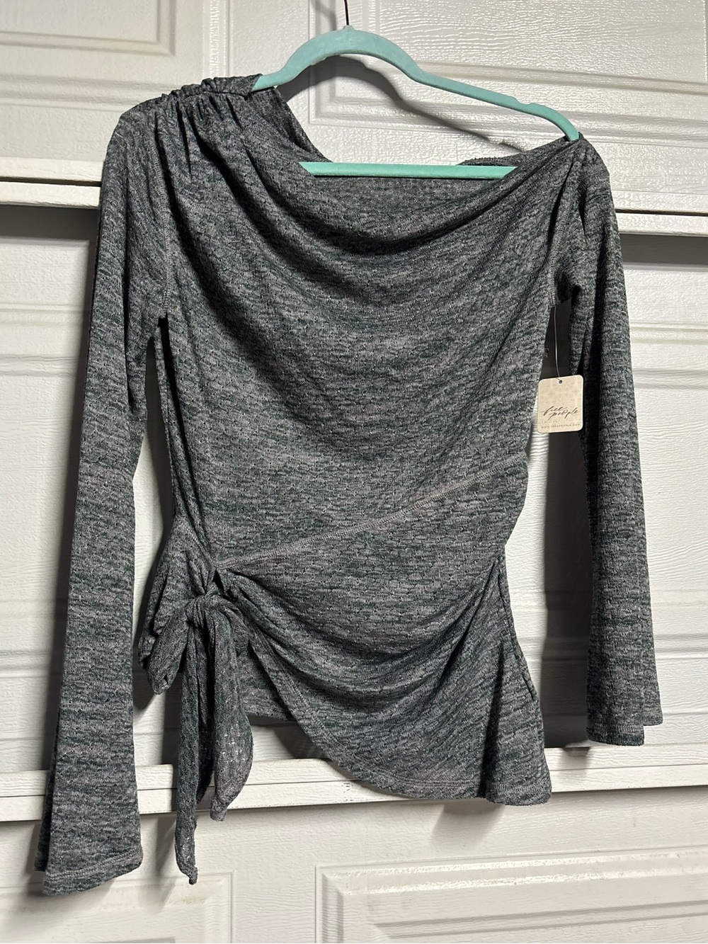 Free People Heather Gray Side-Tie Long Sleeve Top